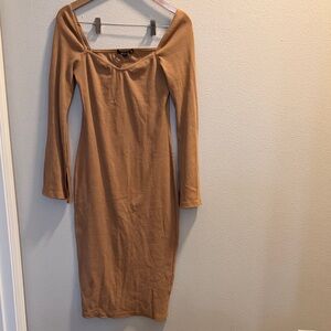 Missguided Camel Long Sleeve Dress